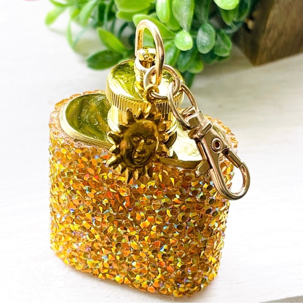 MINI FLASK crystal encrusted keyring IRIDESCENT keyfob CELESTIAL mini flask GOLD - Picture 3 of 13